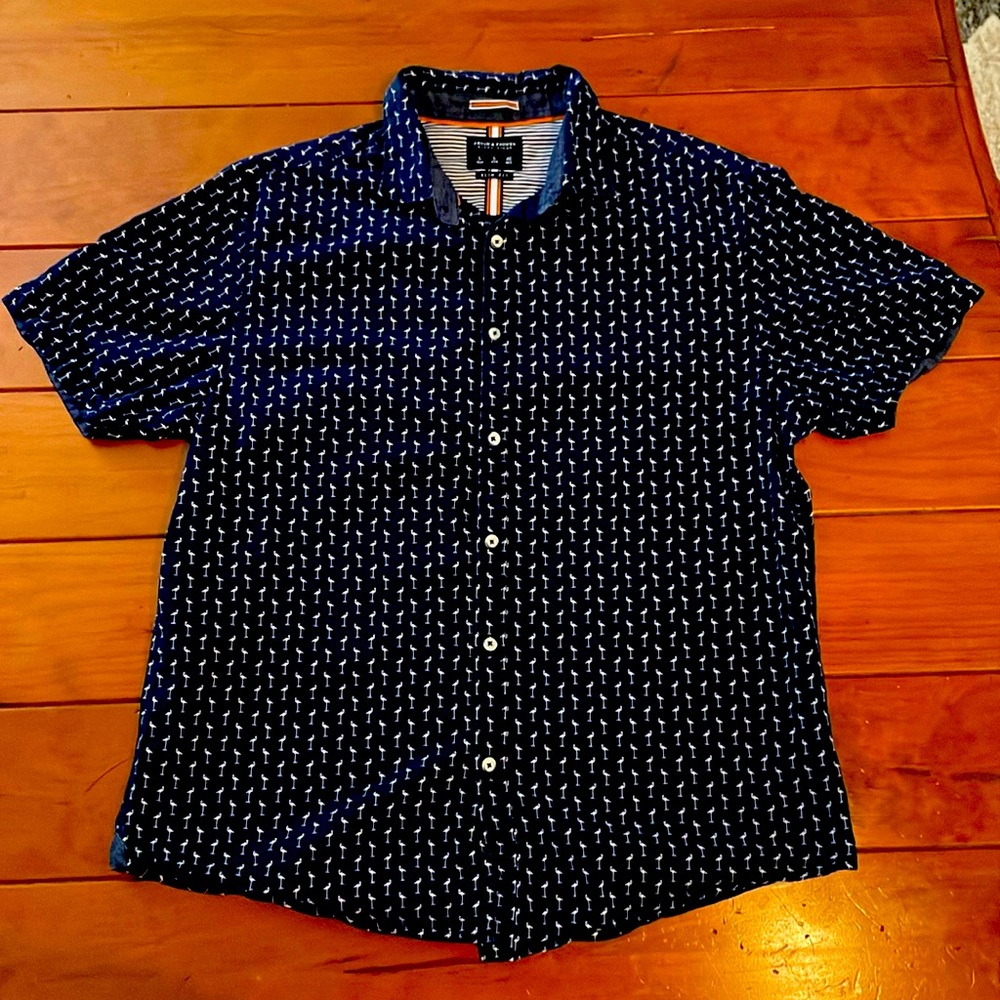 Denim & Flower Ricky Singh button down short sleeve shirt, men’s large, slim fit
